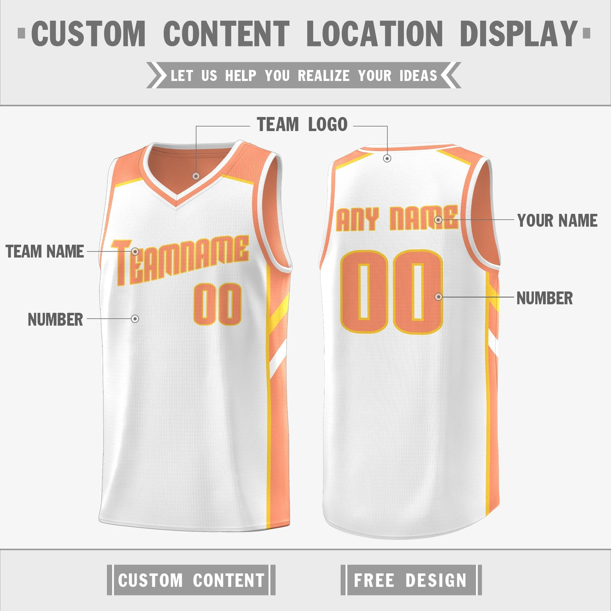 Custom Orange White Double Side Tops Men Casual Basketball Jersey
