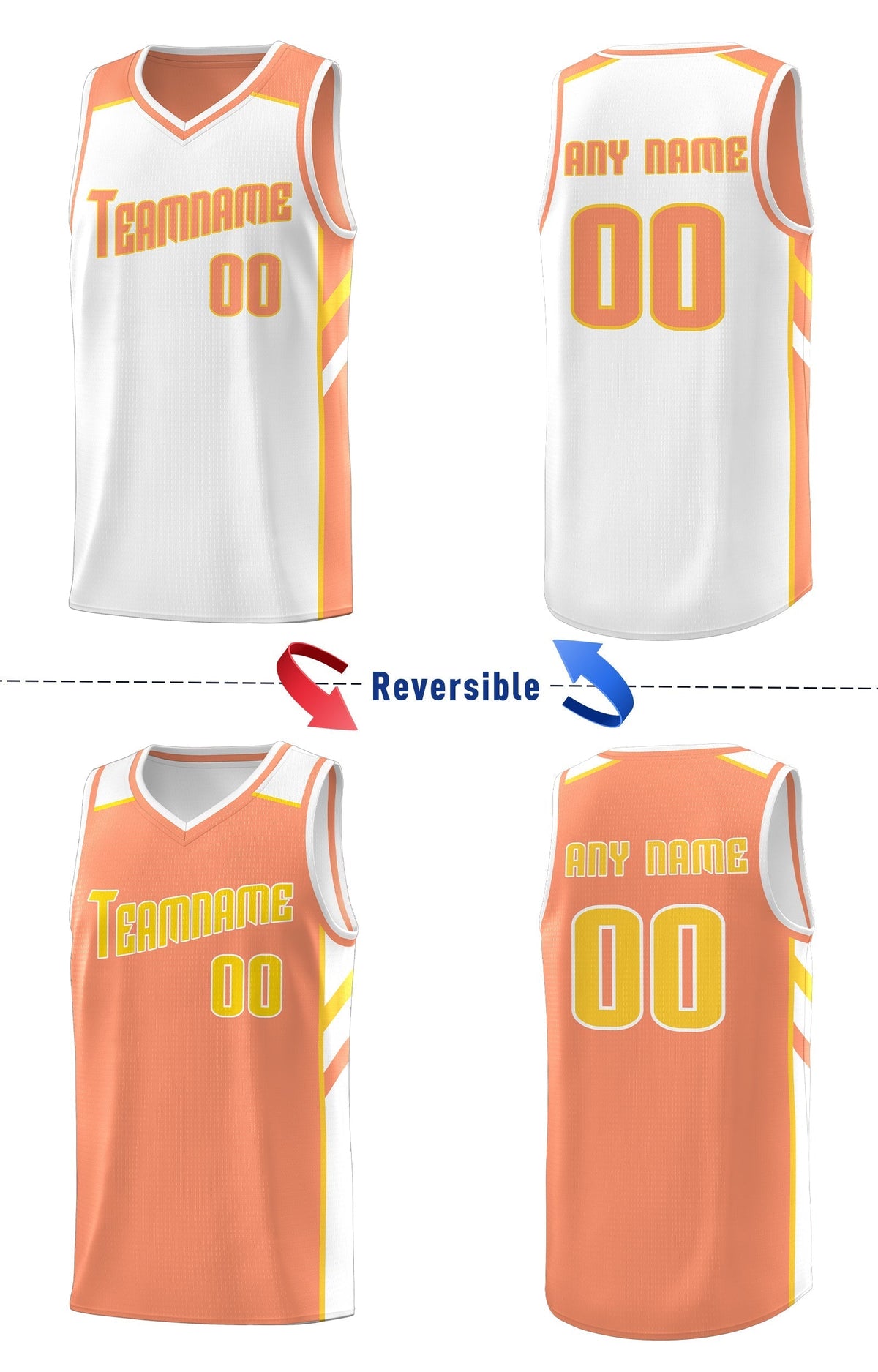 Custom Orange White Double Side Tops Men Casual Basketball Jersey
