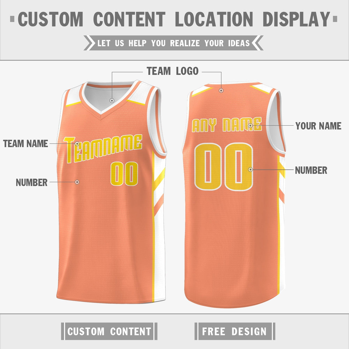 Custom Orange White Double Side Tops Men Casual Basketball Jersey