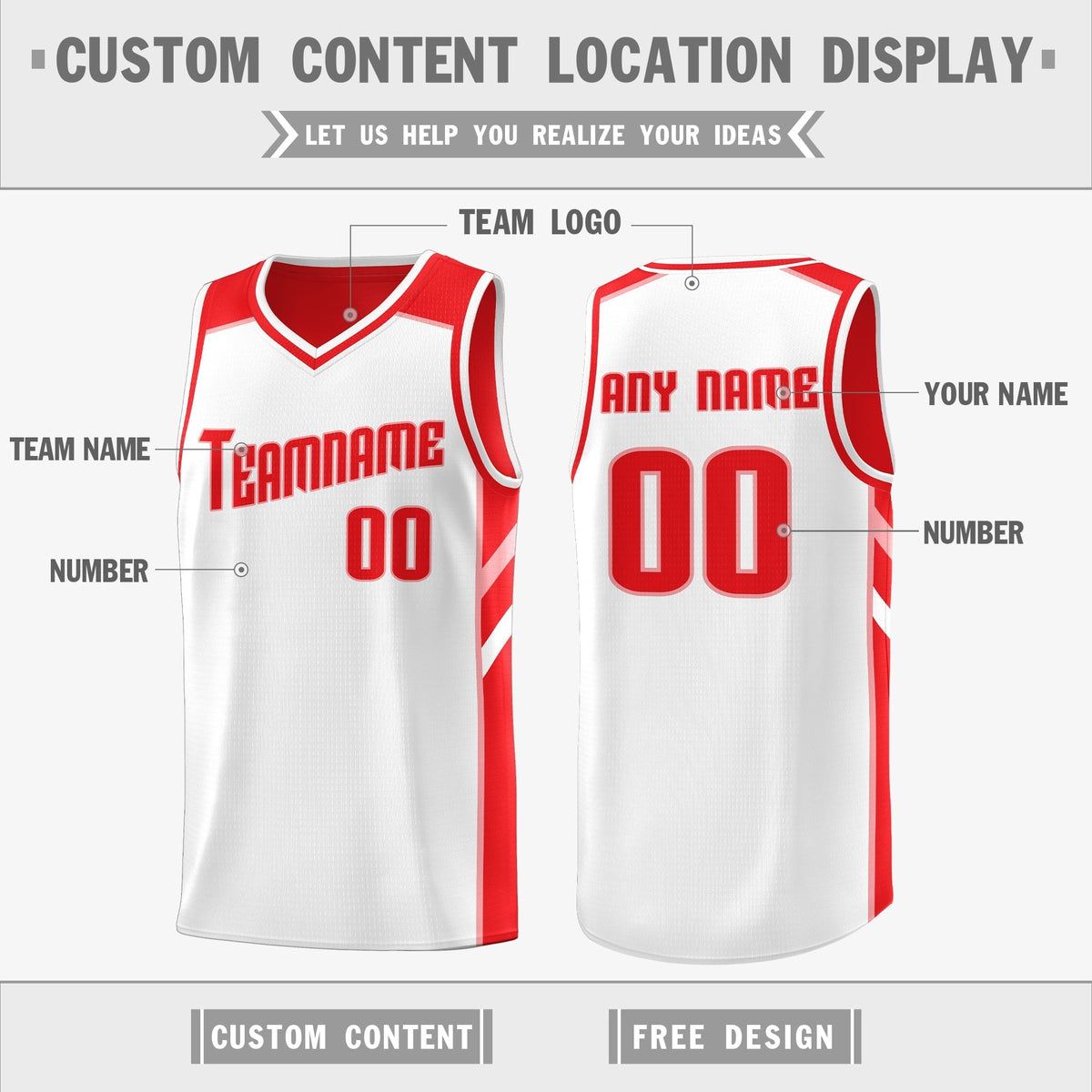 Custom Red White Double Side Tops Casual Basketball Jersey