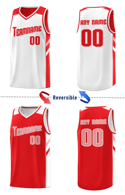 Custom Red White Double Side Tops Sports Vest Basketball Jersey