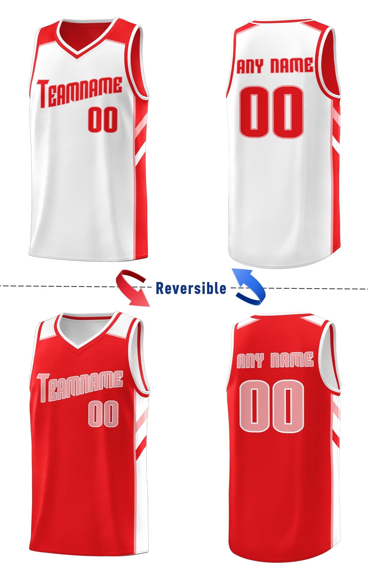 Custom Red White Double Side Tops Casual Basketball Jersey