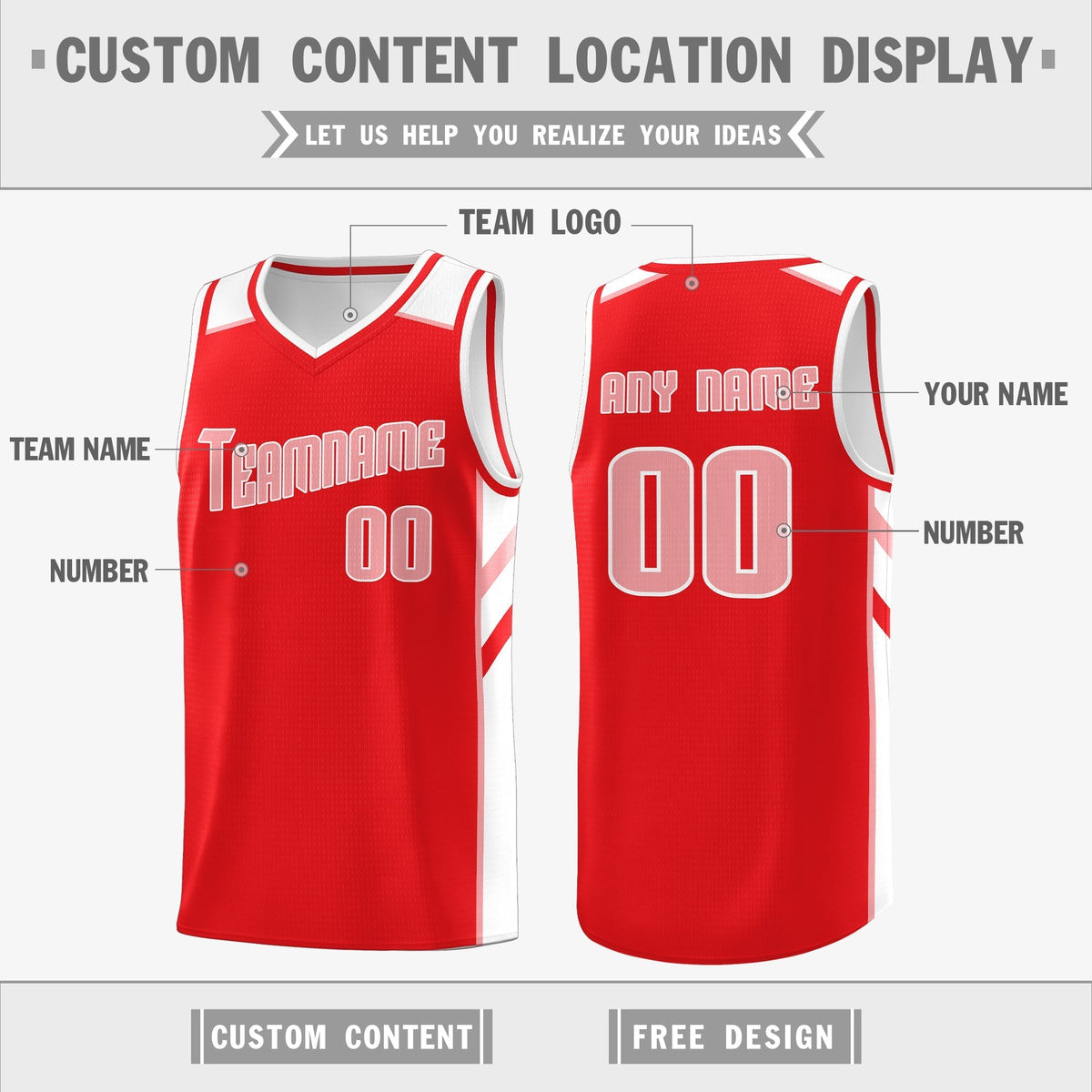 Custom Red White Double Side Tops Casual Basketball Jersey