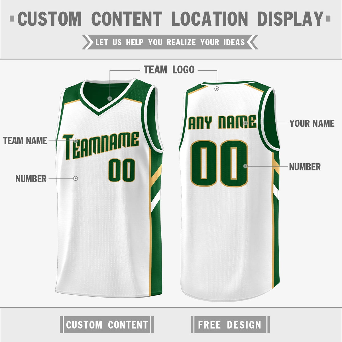 Custom Green White Double Side Tops Casual Basketball Jersey