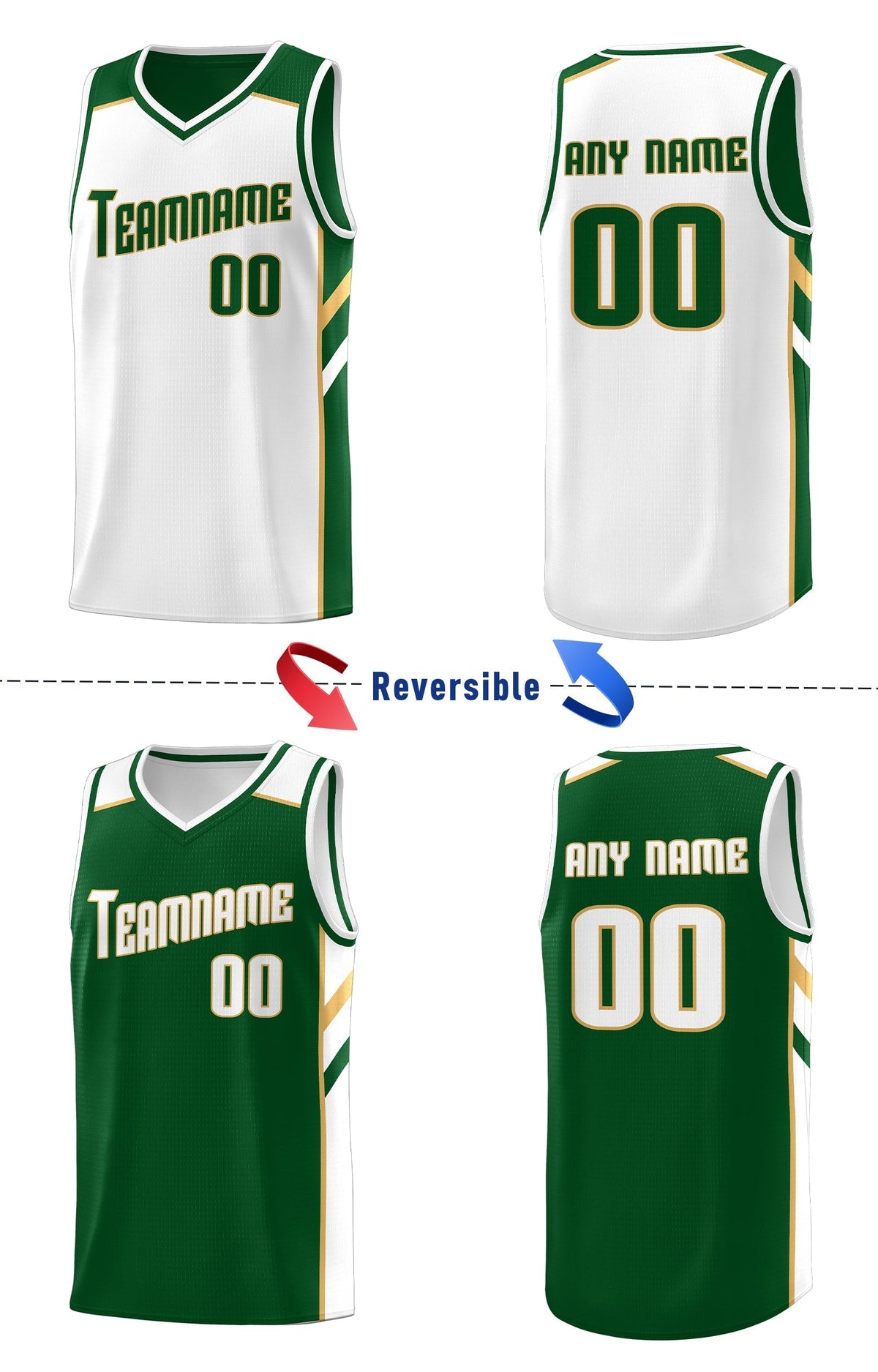 Custom Green White Double Side Tops Casual Basketball Jersey