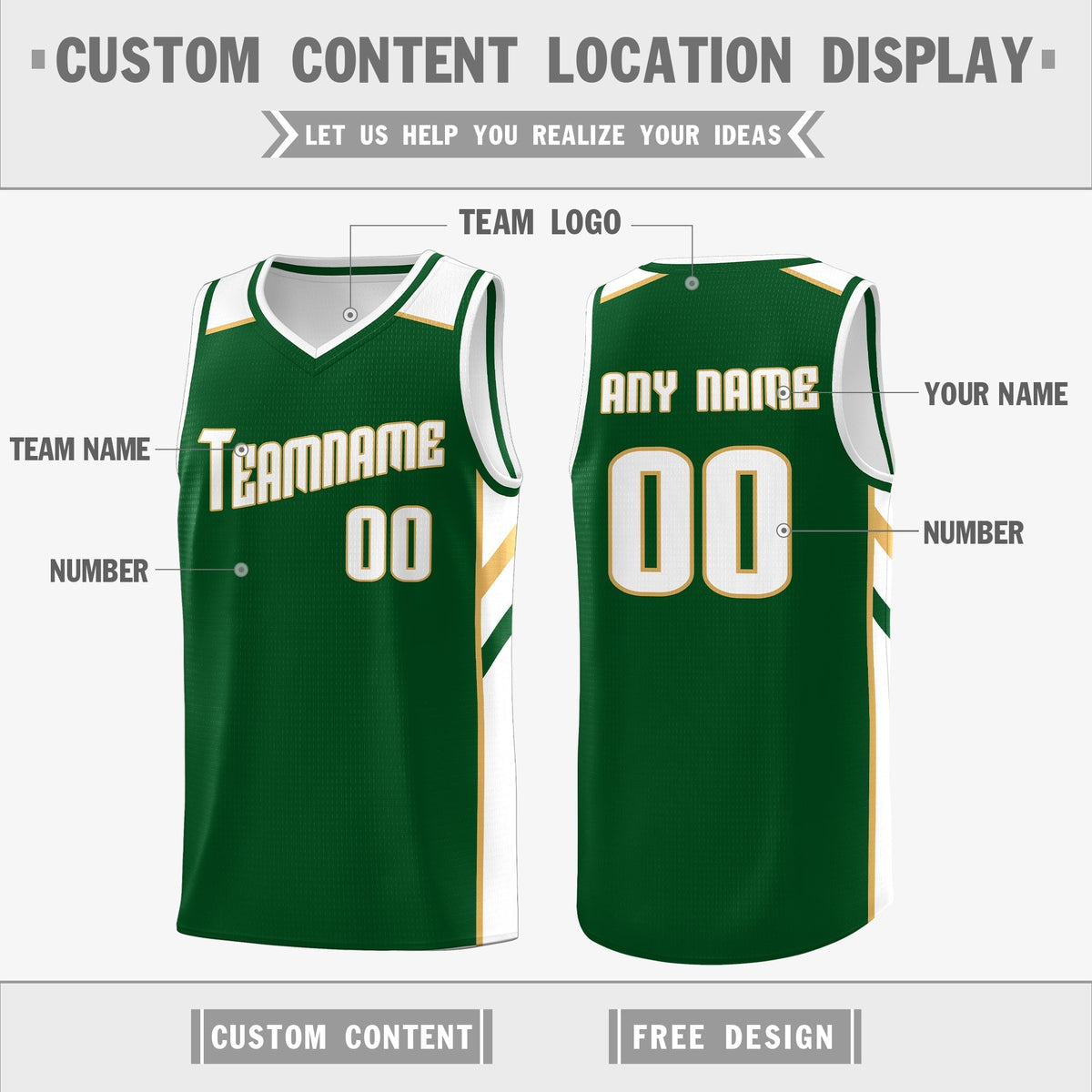 Custom Green White Double Side Tops Casual Basketball Jersey