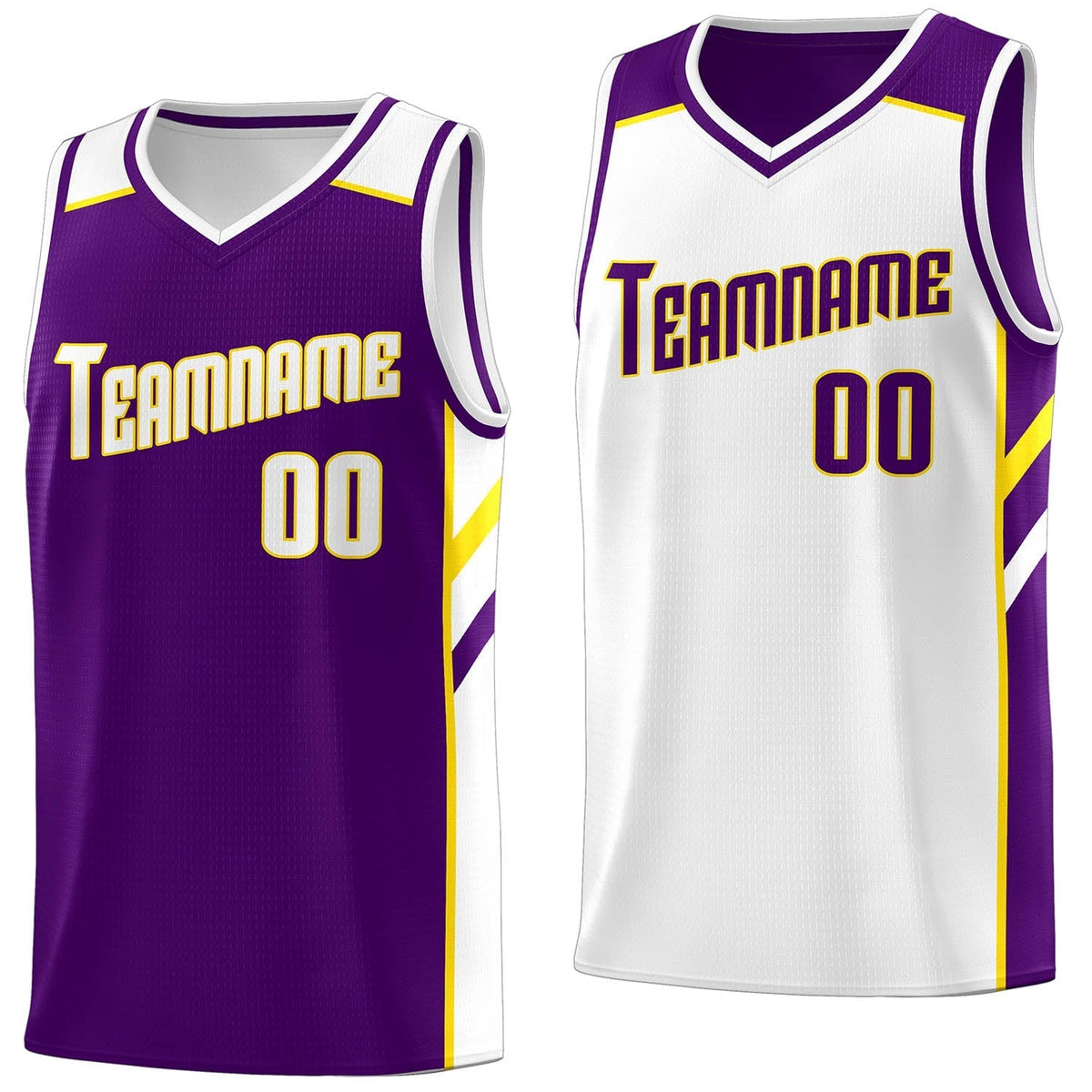 Custom Purple White-Yellow Double Side Tops Casual Basketball Jersey
