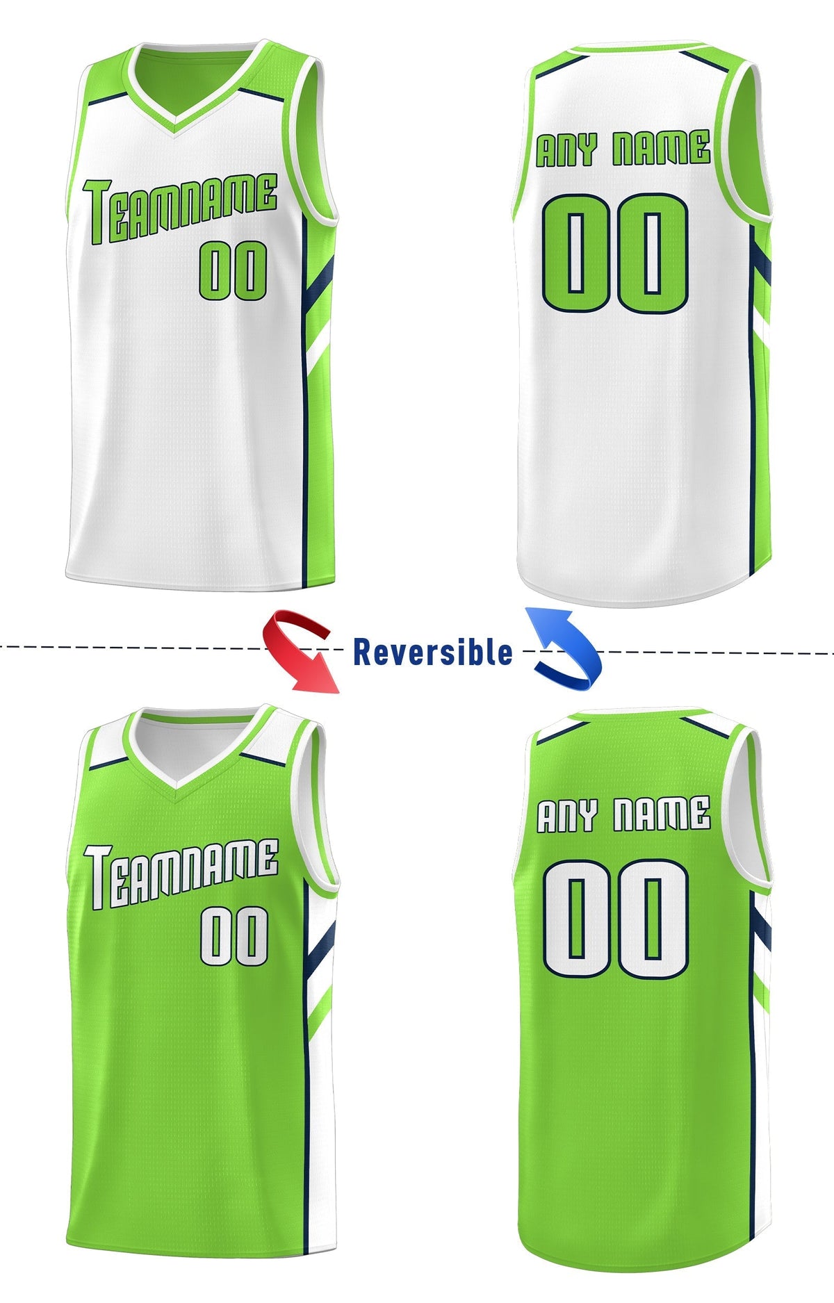 Custom Green Double Side Tops Training Basketball Jersey