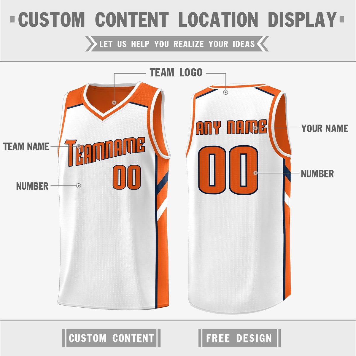 Custom Orange White Double Side Tops Casual Basketball Jersey