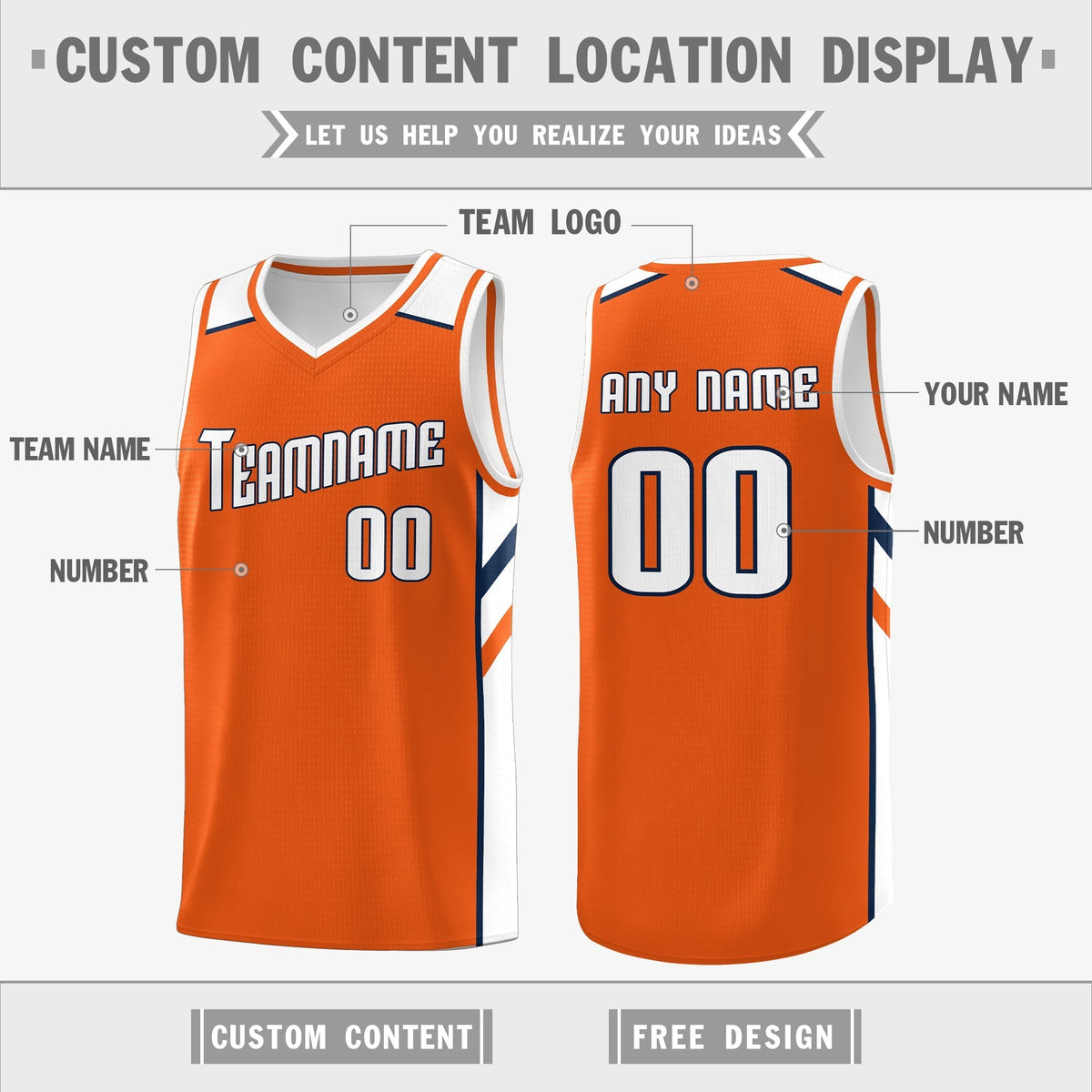 Custom Orange White Double Side Tops Casual Basketball Jersey
