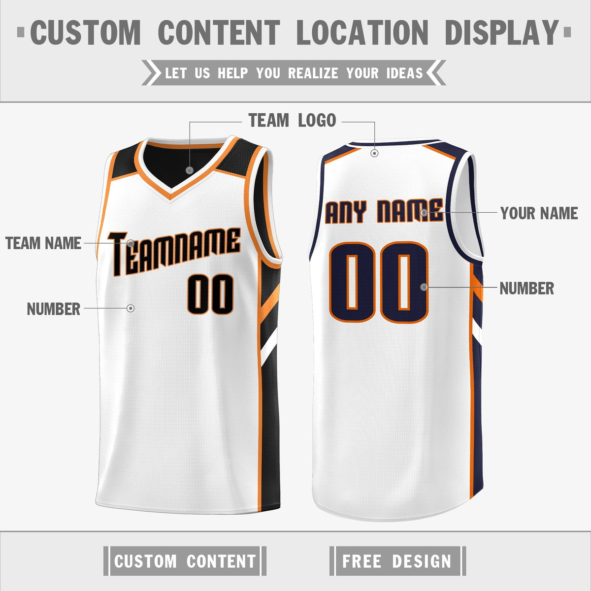Custom Reversible Black White-Orange Basketball Jersey