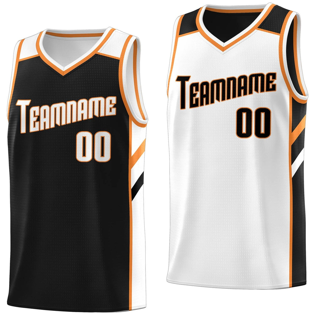 Custom Reversible Black White-Orange Basketball Jersey