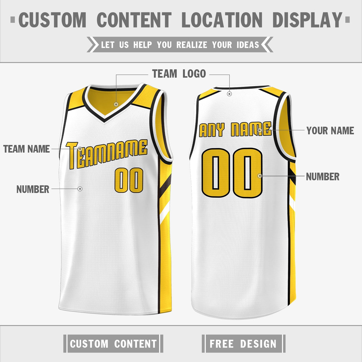 Custom Yellow White Double Side Tops Casual Basketball Jersey