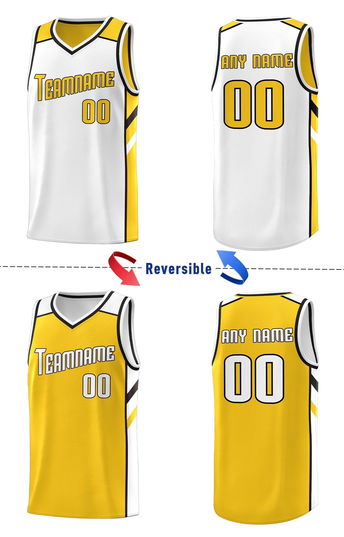 Custom Yellow White Double Side Tops Casual Basketball Jersey