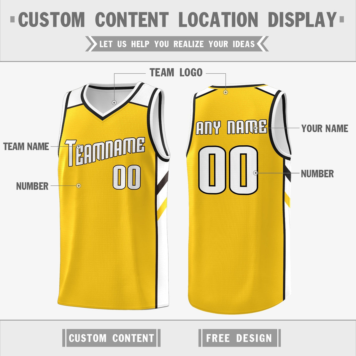Custom Yellow White Double Side Tops Casual Basketball Jersey