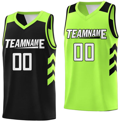 Custom Black Neon Green-White Reversible Double Side Tops Basketball Jersey
