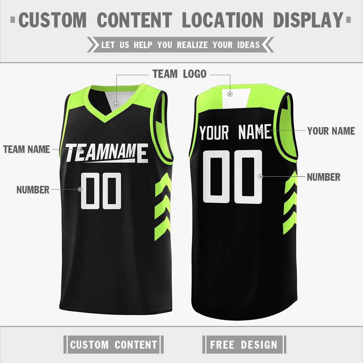 Custom Black Neon Green Reversible Double Side Tops Basketball Jersey