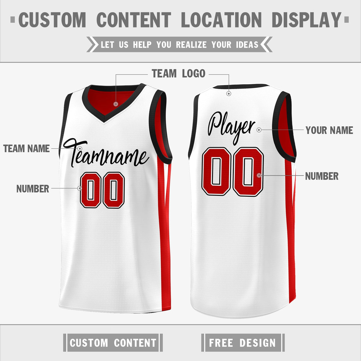 Custom Red White Double Side Tops Athletic Basketball Jersey