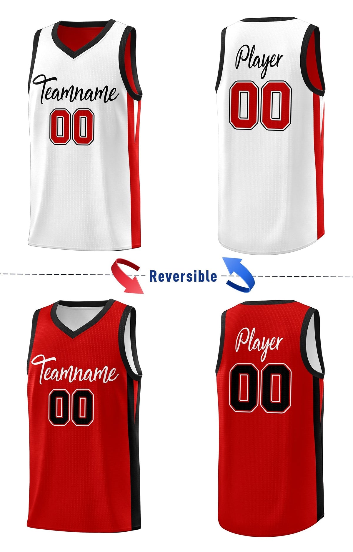 Custom Red White Double Side Tops Athletic Basketball Jersey