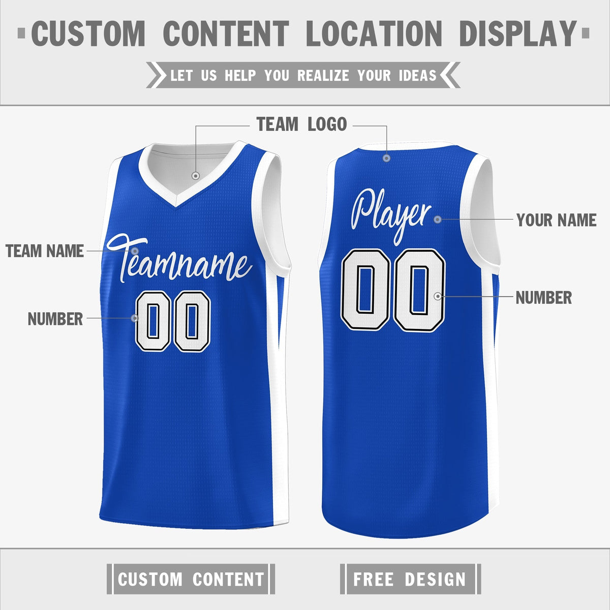 Custom Royal White Double Side Tops Athletic Basketball Jersey