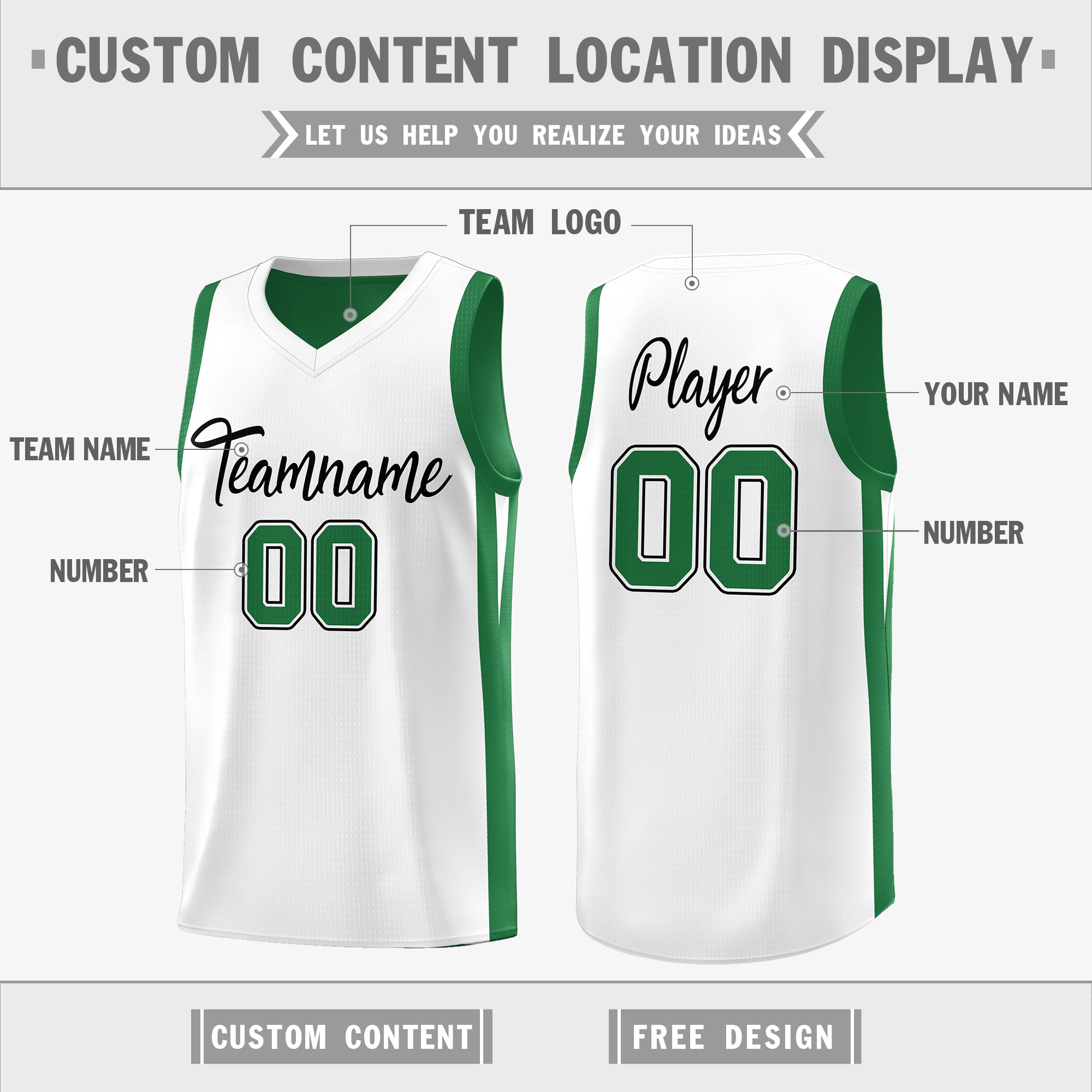 Custom Green White Double Side Tops Athletic Basketball Jersey