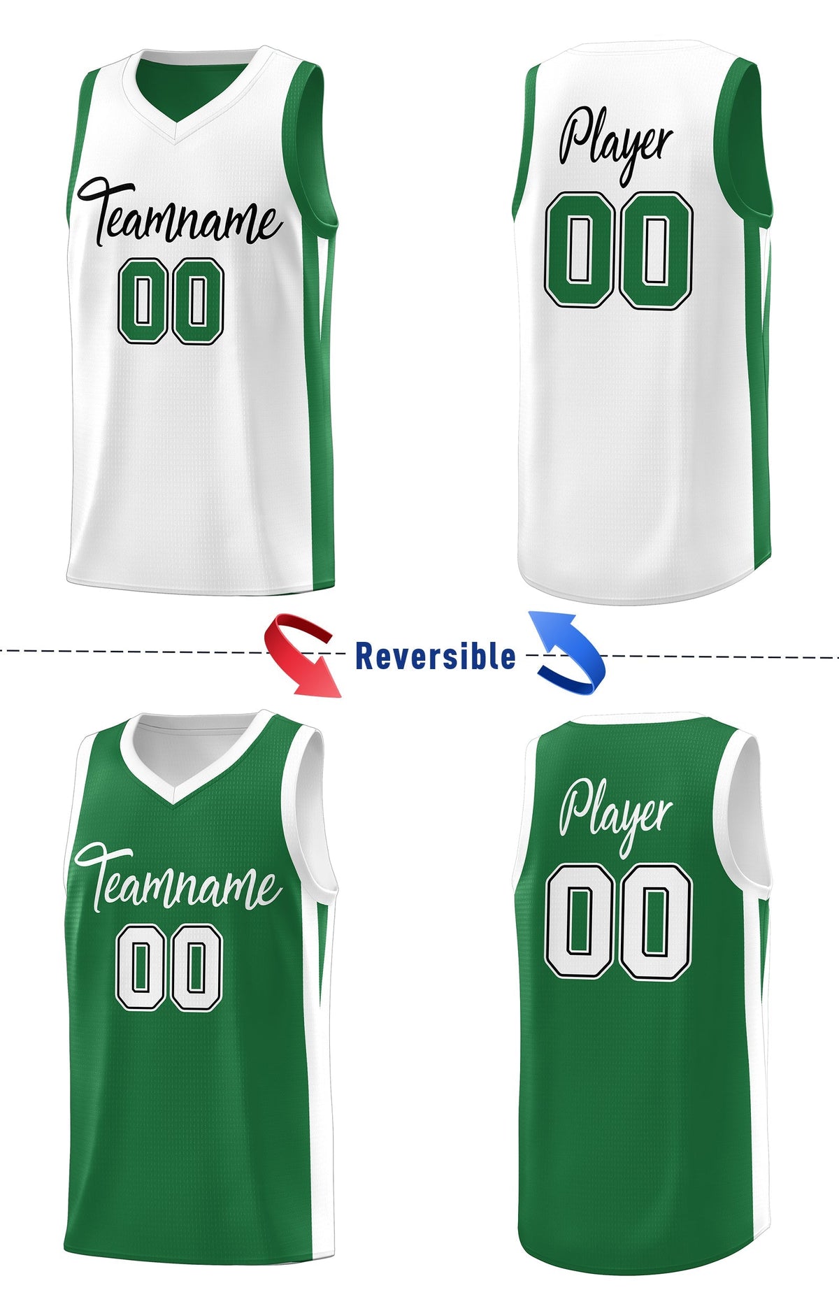 Custom Green White Double Side Tops Athletic Basketball Jersey