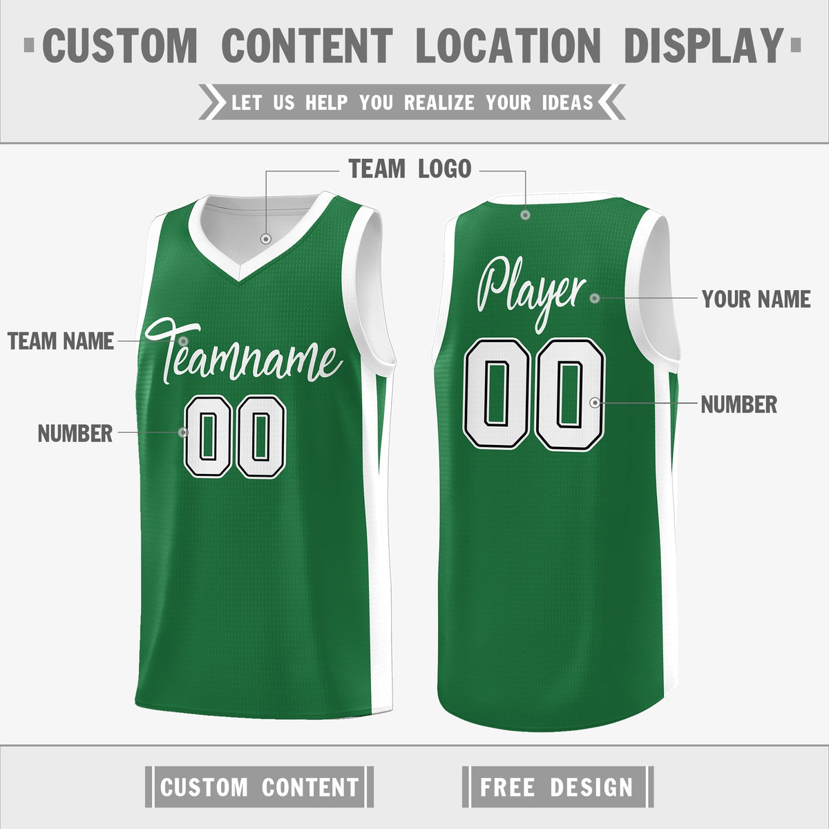 Custom Green White Double Side Tops Athletic Basketball Jersey