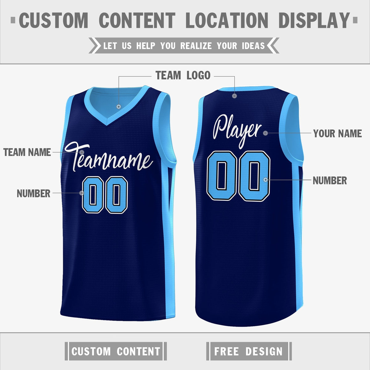 Custom Navy Blue Double Side Tops Athletic Basketball Jersey