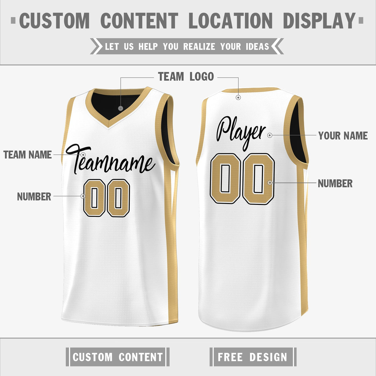 Custom Black White-Khaki Double Side Tops Athletic Basketball Jersey