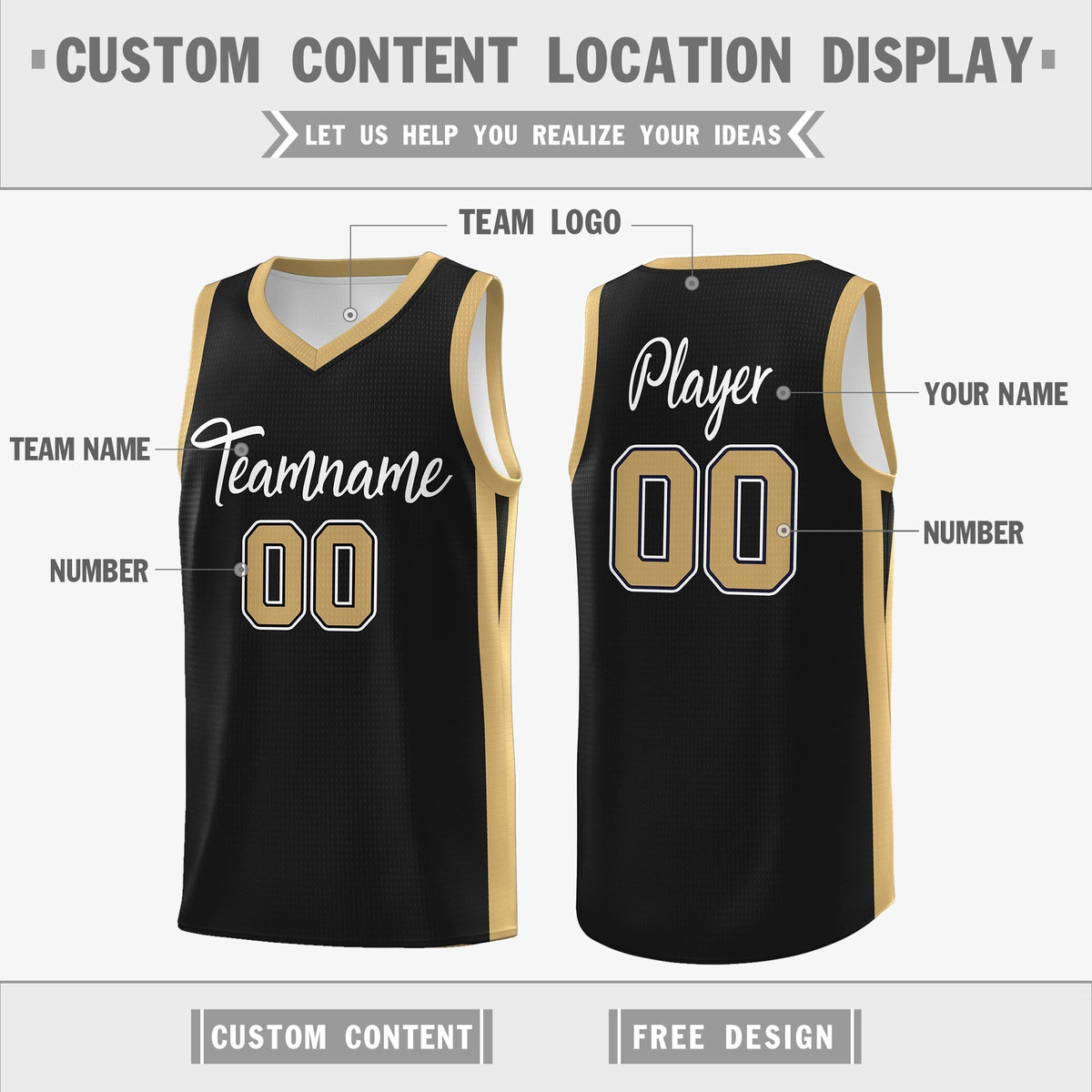Custom Black White-Khaki Double Side Tops Athletic Basketball Jersey