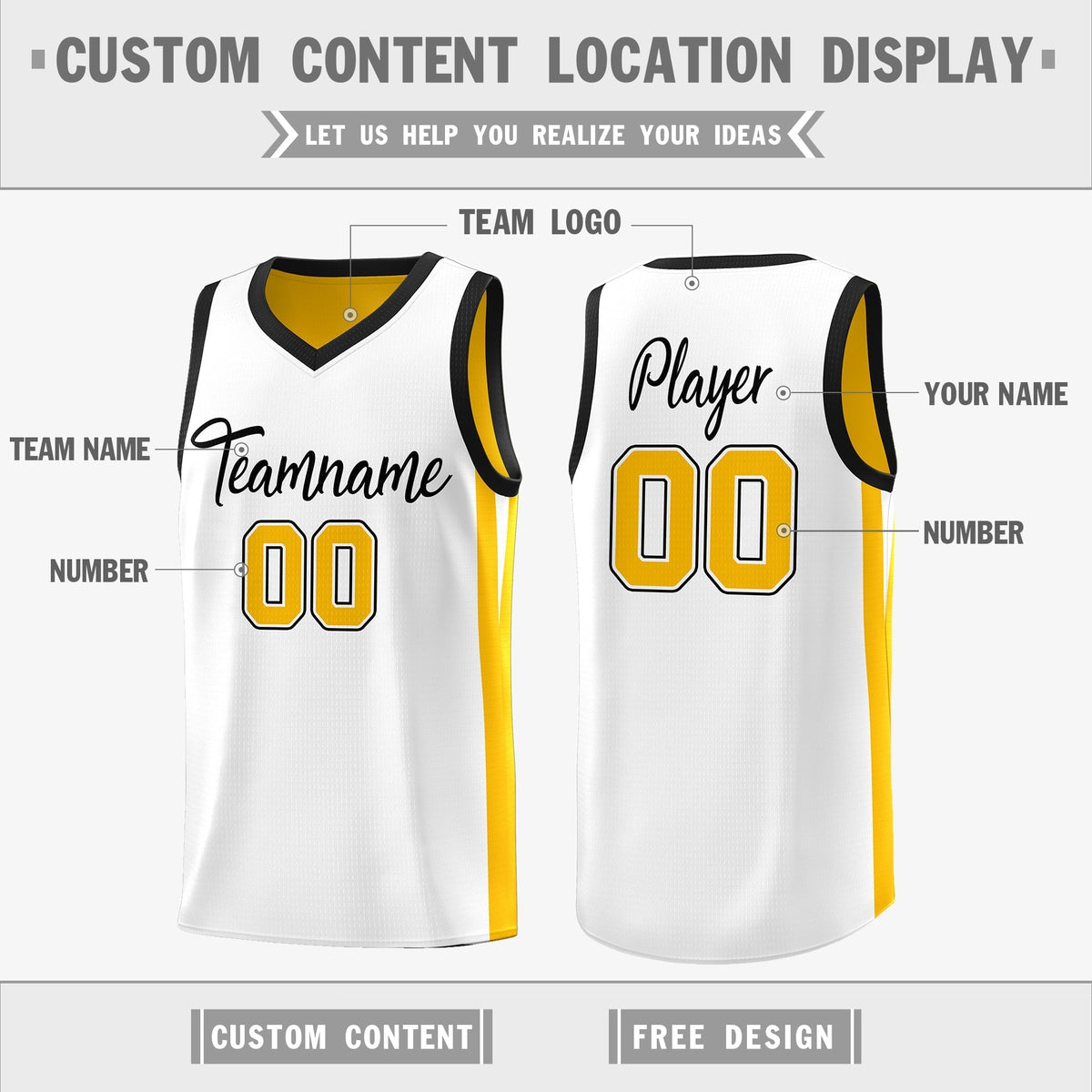 Custom Yellow White Double Side Tops Athletic Basketball Jersey
