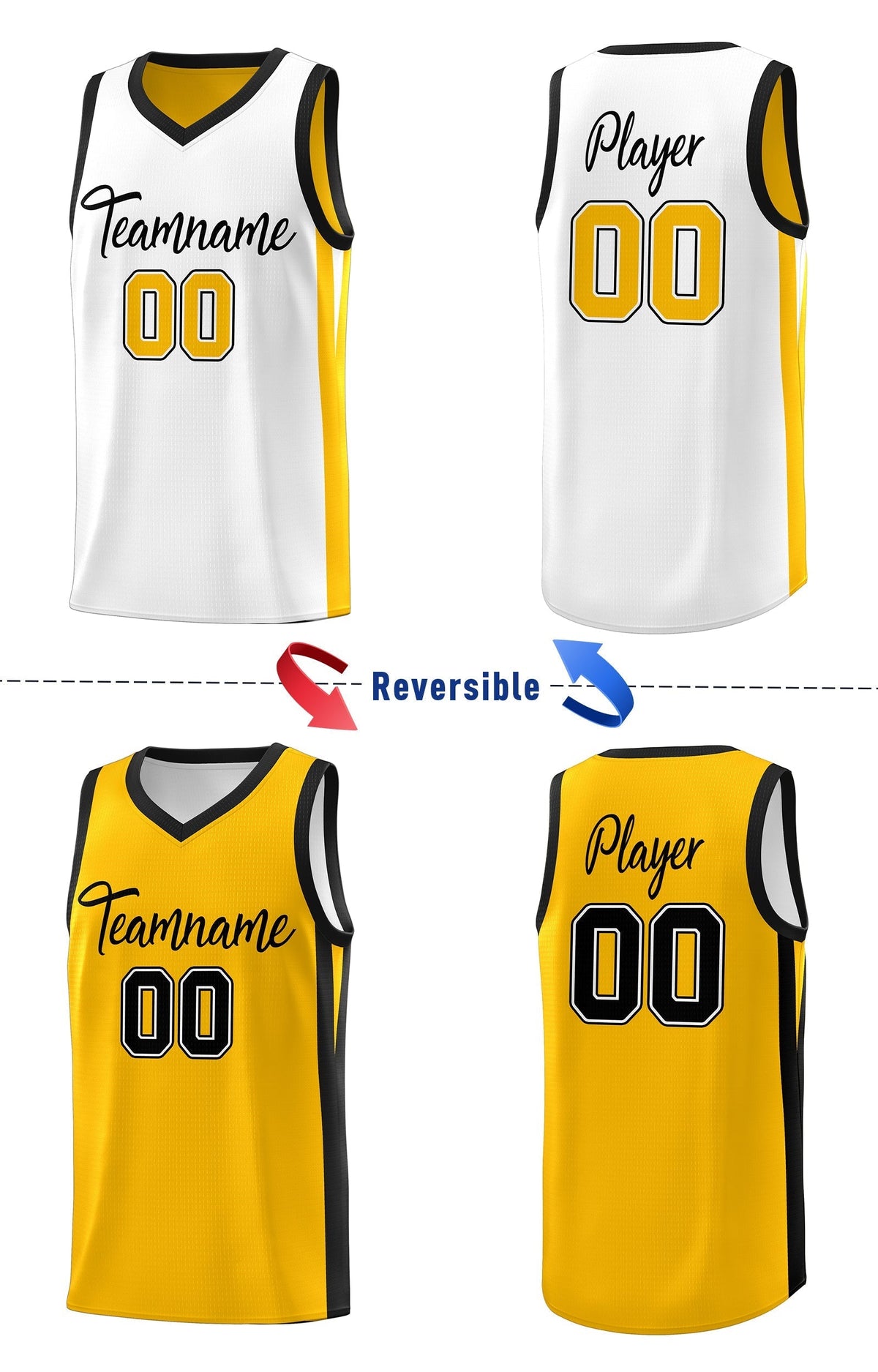 Custom Yellow White Double Side Tops Athletic Basketball Jersey