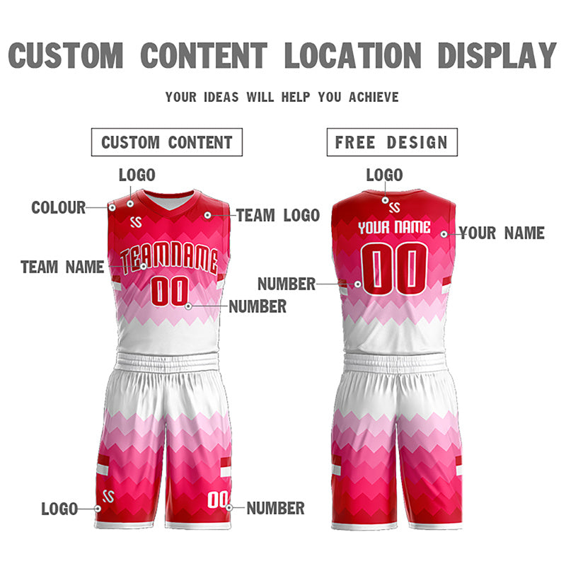 Custom Pink White Double Side Sets Sports Basketball Jersey