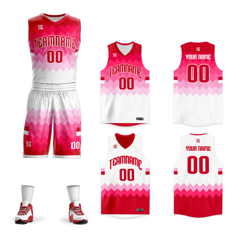 Custom Pink White Double Side Sets Sports Basketball Jersey