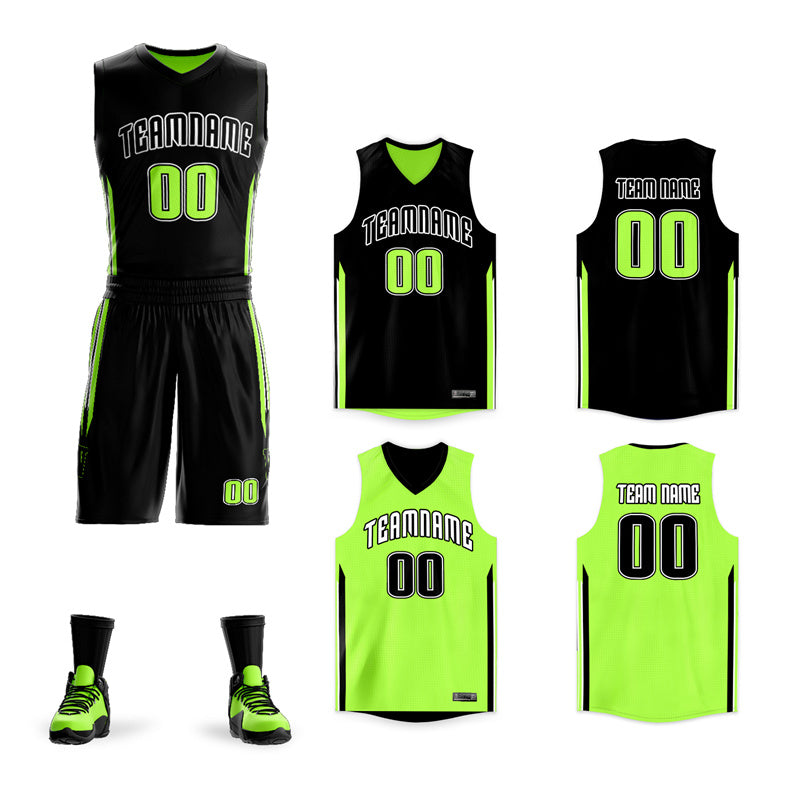 Custom Black Neon Green Double Side Sets Design Sportswear Basketball Jersey