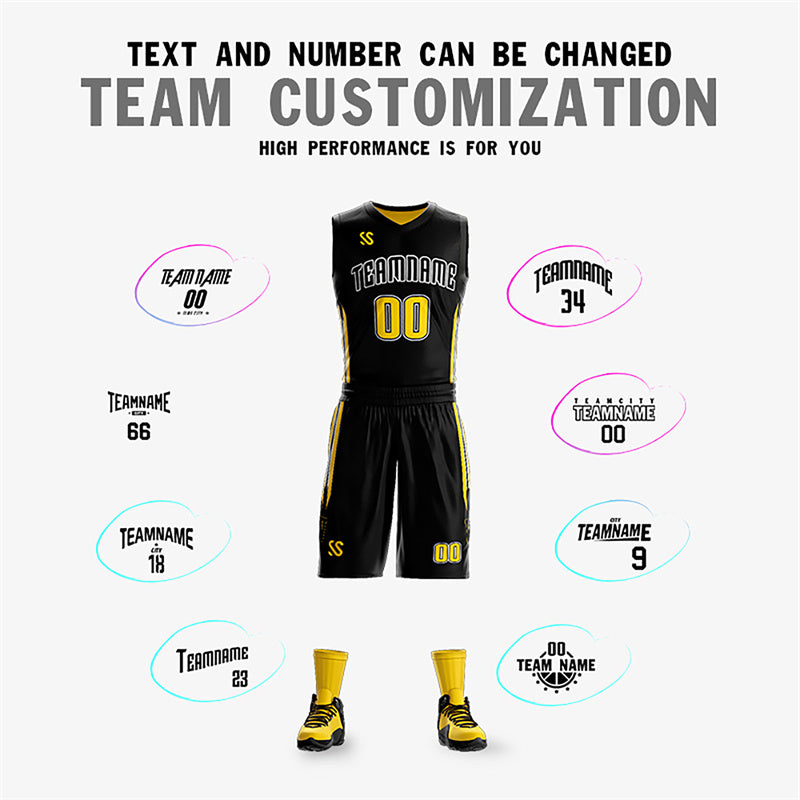 Custom Black Yellow Double Side Sets Design Sportswear Basketball Jersey