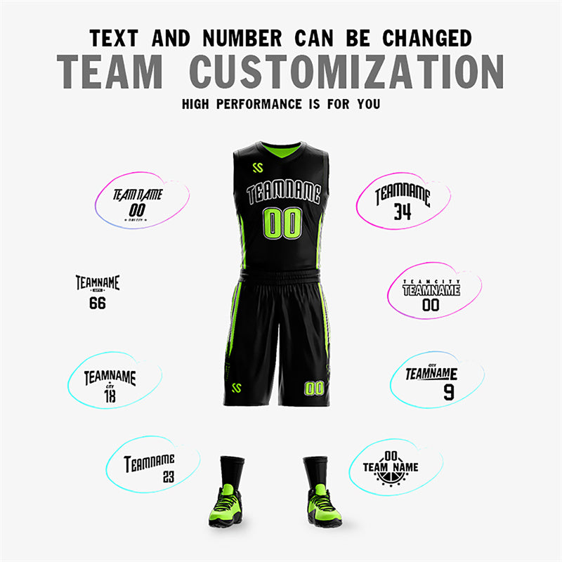 Custom Black Neon Green Double Side Sets Design Sportswear Basketball Jersey