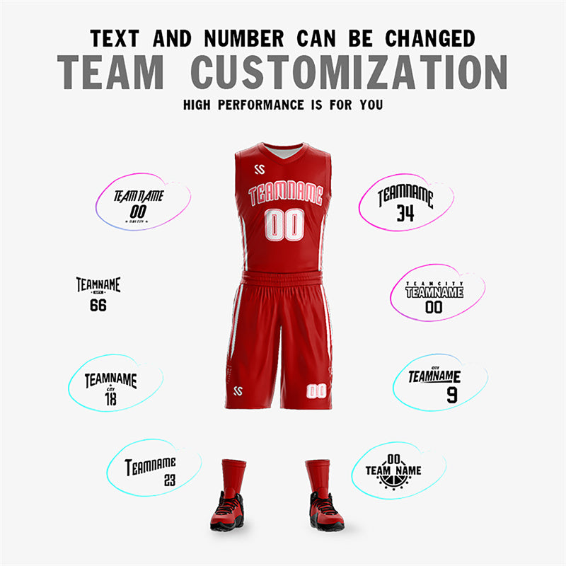 Custom Red White Double Side Sets Design Sportswear Basketball Jersey