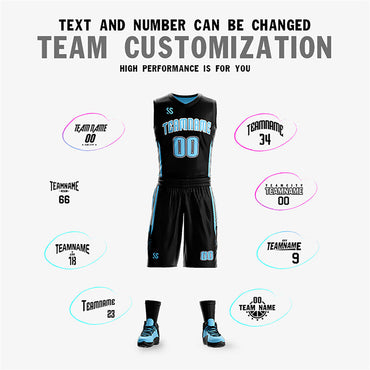 Custom Black Blue Double Side Sets Design Sportswear Basketball Jersey