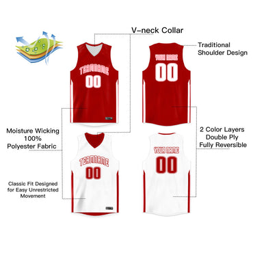 Custom Red White Double Side Tops Men/Boy Basketball Jersey