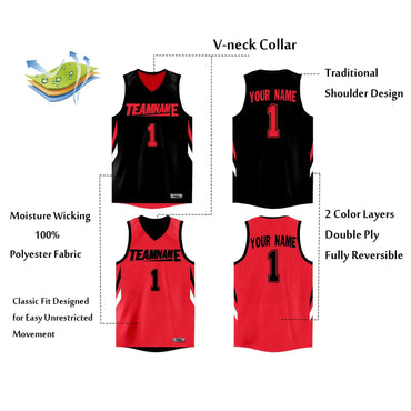 Custom Black Red  Double Side Tops Athletic Basketball Jersey