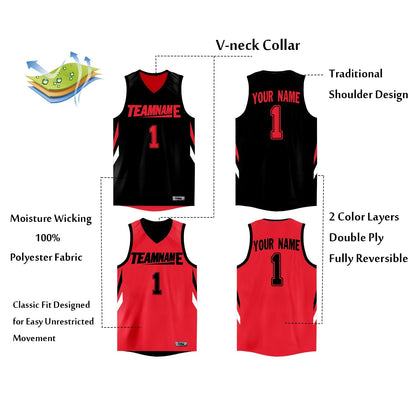 Custom Black Red  Double Side Tops Athletic Basketball Jersey