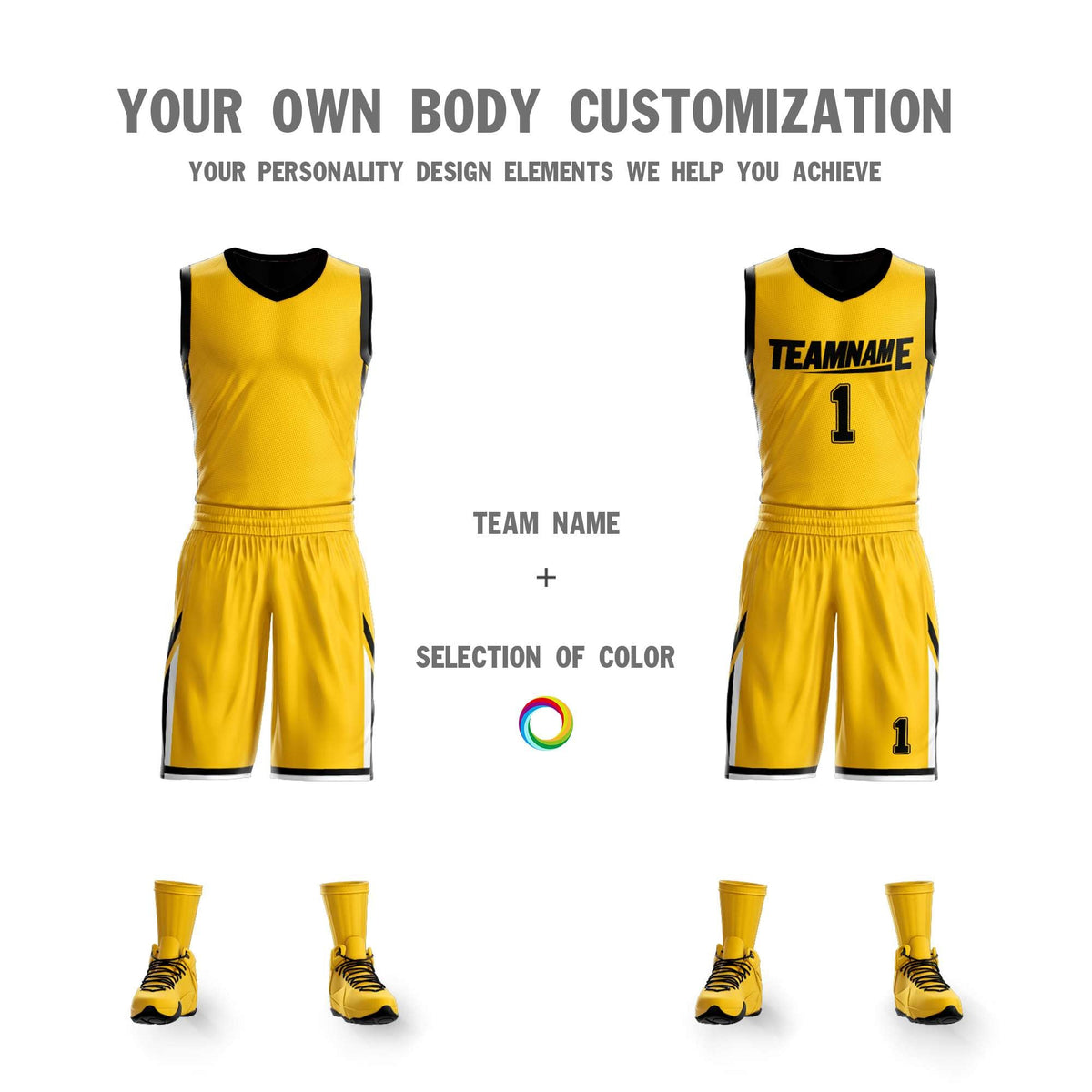 Custom Yellow Black Double Side Sets Design Sportswear Basketball Jersey