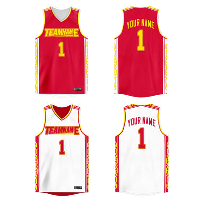 Custom Red White  Double Side Tops Athletic Basketball Jersey