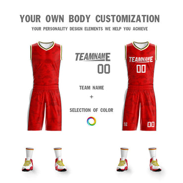 Custom Red White-Yellow Double Side Sets Basketball Jersey