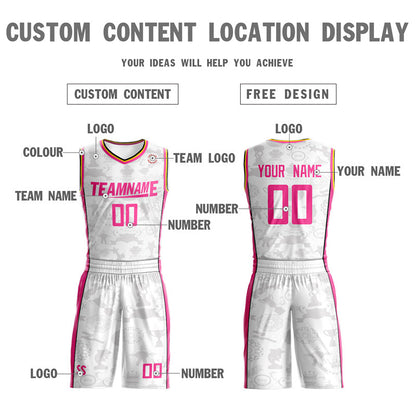 Custom White Pink Double Side Sets Basketball Jersey