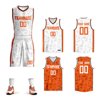 Custom White Orange Double Side Sets Basketball Jersey