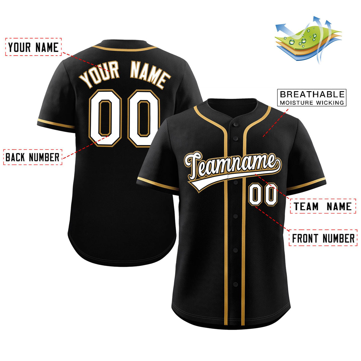 Custom Black White-Gold Classic Style Authentic Baseball Jersey