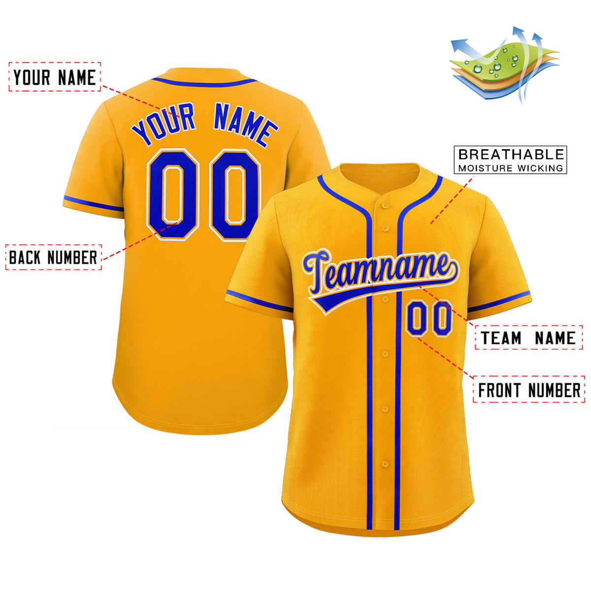 Custom Yellow Royal-White Classic Style Authentic Baseball Jersey
