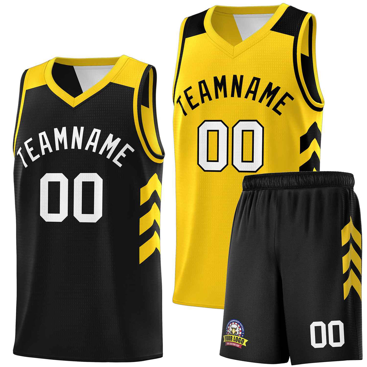 Custom Black Yellow Double Side Sets Men Basketball Jersey